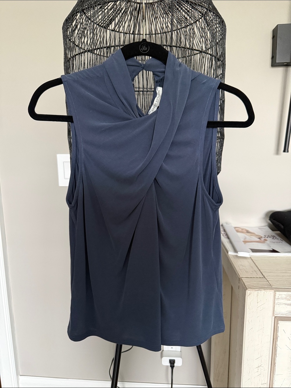 Green Envelope Light Blue Draped Twist-Back Tank